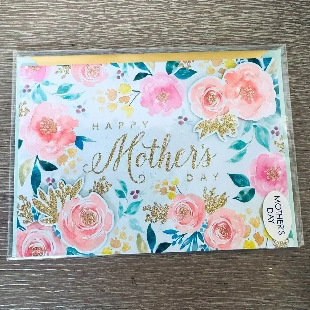 Lady Jayne Mother’s Day Floral Gold Glitter Embellished Premium Greeting Card